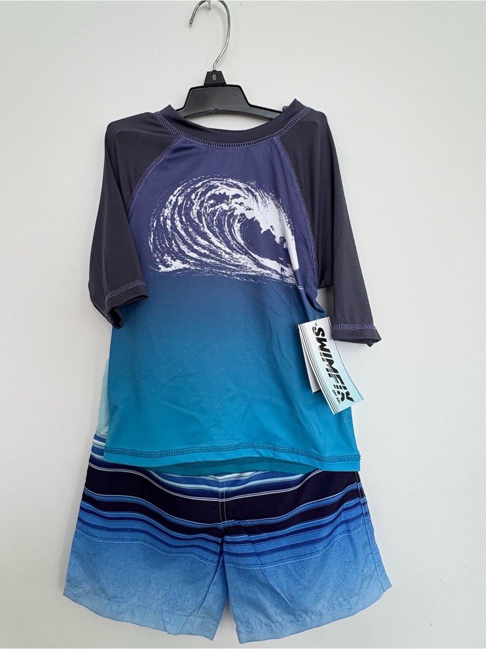 Boys Blue Wave Rash Guard Set - Blue